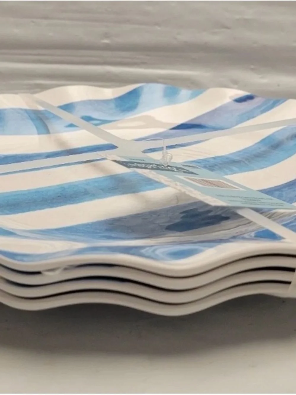 Hobby Lobby Blue Stripes Melamine Salad & Dinner Plates 4 Each Summer Watercolor